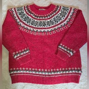Red/green/cream Vintage Fair Isle Sweater Size M Wool Blend